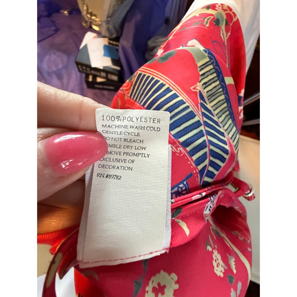 VTG Natori Spaghetti Strap Long Slip Dress/Nightgown Coral Geisha Pattern, XL - Picture 5 of 8